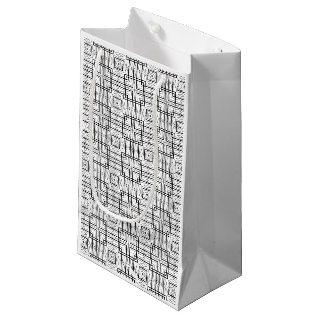 Black and White Geometric Squares Pattern Gift Bag (Front Angled)