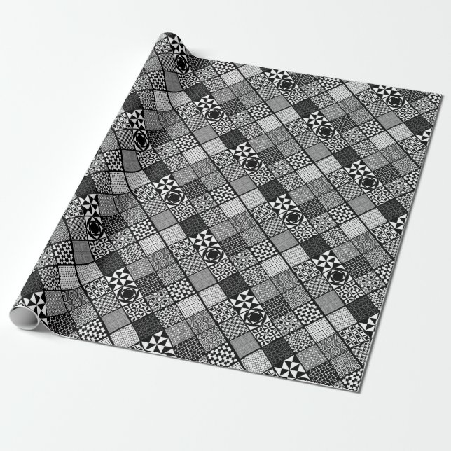 Black and White Geometric Squares Pattern Paper (Unrolled)