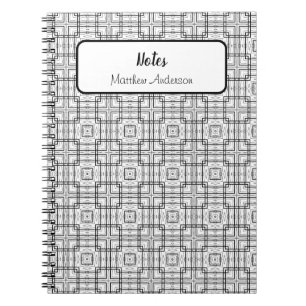 Black and White Geometric Squares Pattern Spiral Notebook