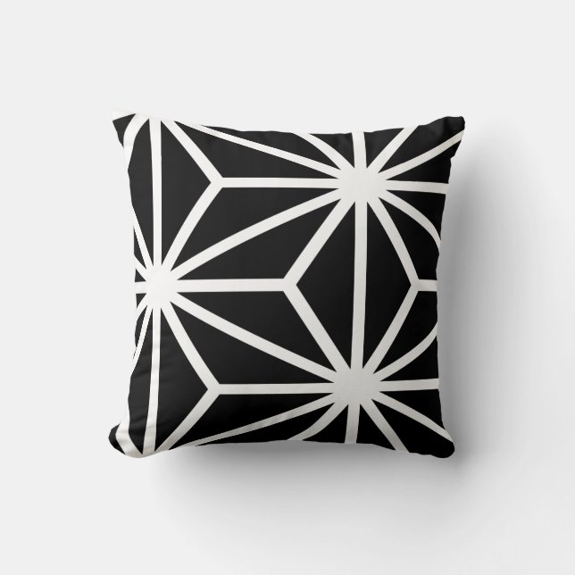 Black and White Geometric Star Pattern Cushion (Front)