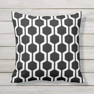 Black and White Geometric Trellis Outdoor Pillows