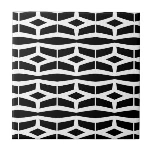 Black and white geometric trellis pattern ceramic tile
