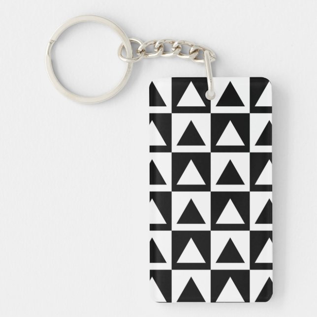 Black and White Geometric triangle pattern Key Ring (Front)