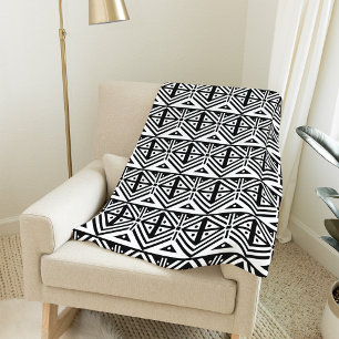 Black and White Geometric Tribal Pattern Fleece Blanket
