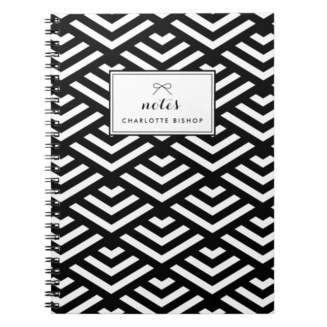 Black and White Geometric Waves Personalised Notebook (Front)