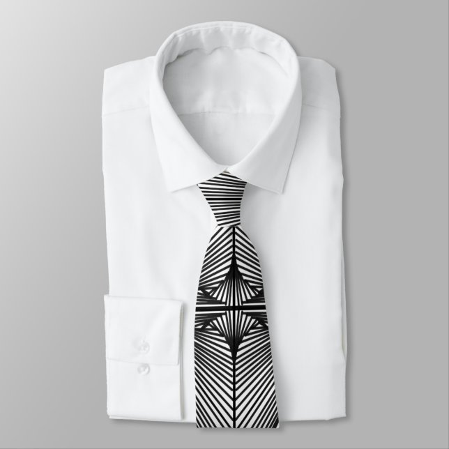 Black And White Geometric Web Line Drawing Tie (Tied)