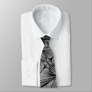 Black And White Geometric Web Line Drawing Tie
