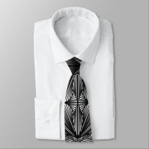 Black And White Geometric Web Line Drawing Tie