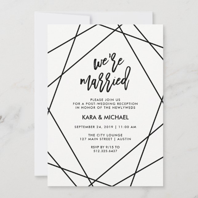 Black and White Geometric | We're Married Invitation (Front)