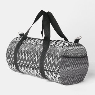 Black and white geometric zigzag pattern duffle bag