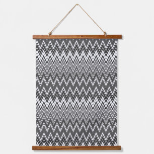 Black and white geometric zigzag pattern hanging tapestry