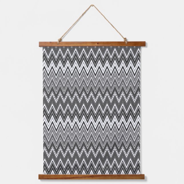 Black and white geometric zigzag pattern hanging tapestry (Front)