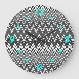 Black and white geometric zigzag pattern large clock