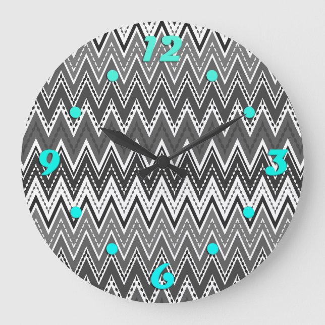 Black and white geometric zigzag pattern large clock (Front)
