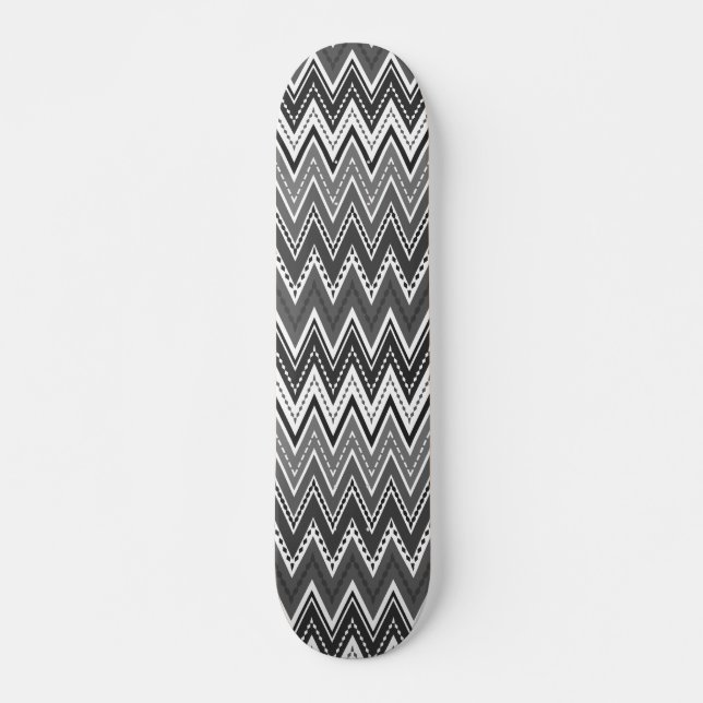 Black and white geometric zigzag pattern skateboard (Front)