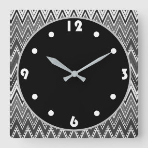 Black and white geometric zigzag pattern square wall clock