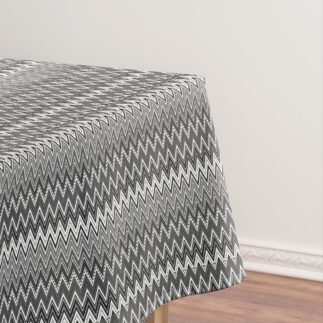 Black and white geometric zigzag pattern tablecloth (In Situ)