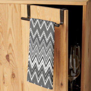 Black and white geometric zigzag pattern tea towel