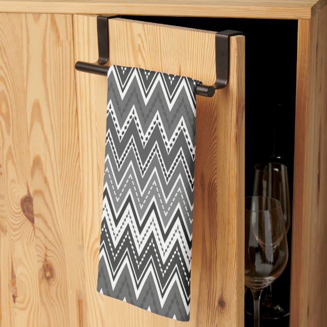 Black and white geometric zigzag pattern tea towel (Thirds Fold)