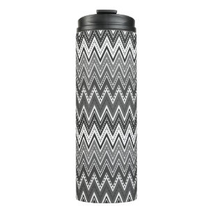 Black and white geometric zigzag pattern thermal tumbler