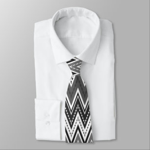 Black and white geometric zigzag pattern tie
