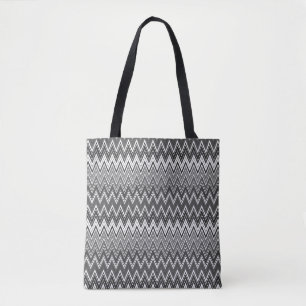 Black and white geometric zigzag pattern tote bag