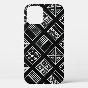 Black and white geometrical background with hand d iPhone 12 case