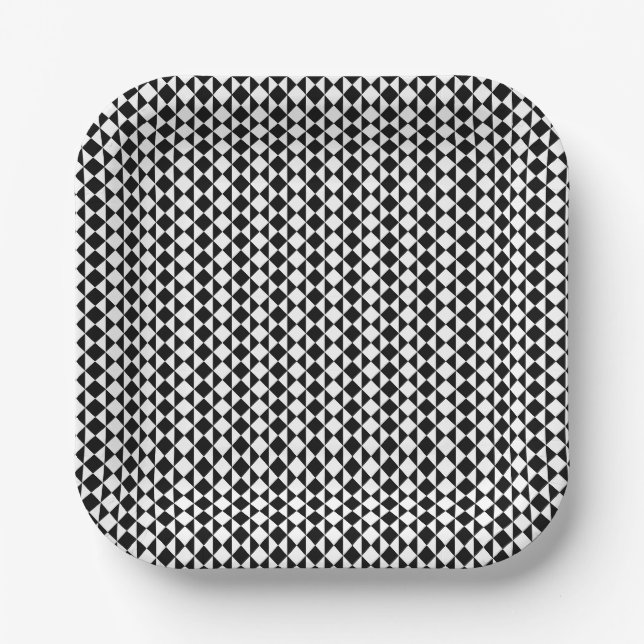 Black and white geometrical pattern  paper plate (Front)
