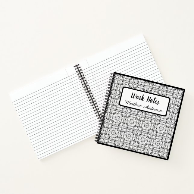 Black and White Geometrical Squares Pattern Spiral Notebook (Inside)