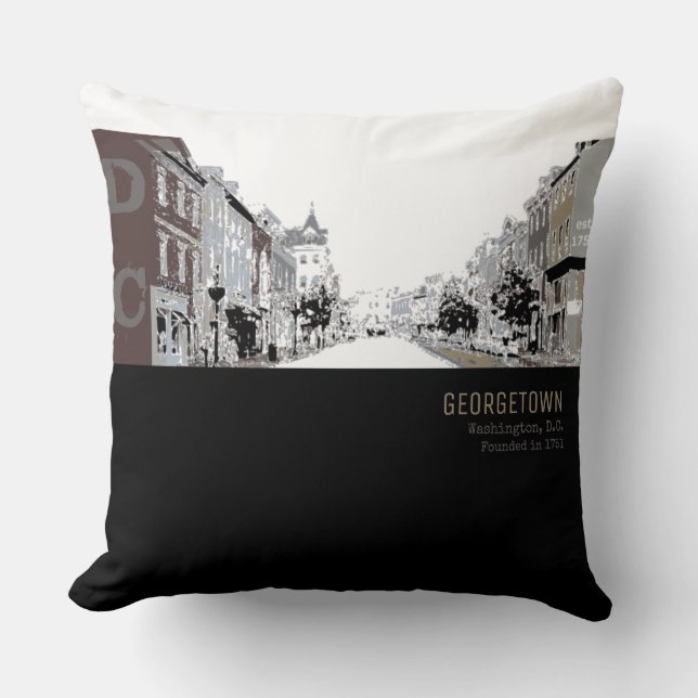 Black and White Georgetown Washington DC Cushion (Front)
