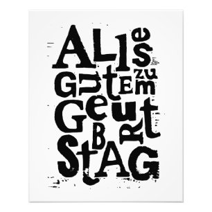 Black and White German "Happy Birthday" Lino Cut Photo Print