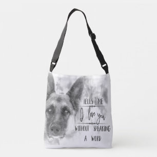 Black and White German Shepherd Typography Tote