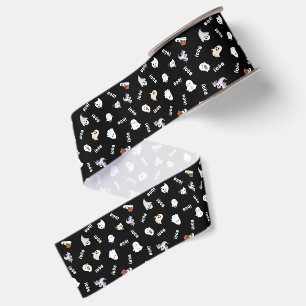 Black and White Ghost and Boo Pattern. Grosgrain Ribbon