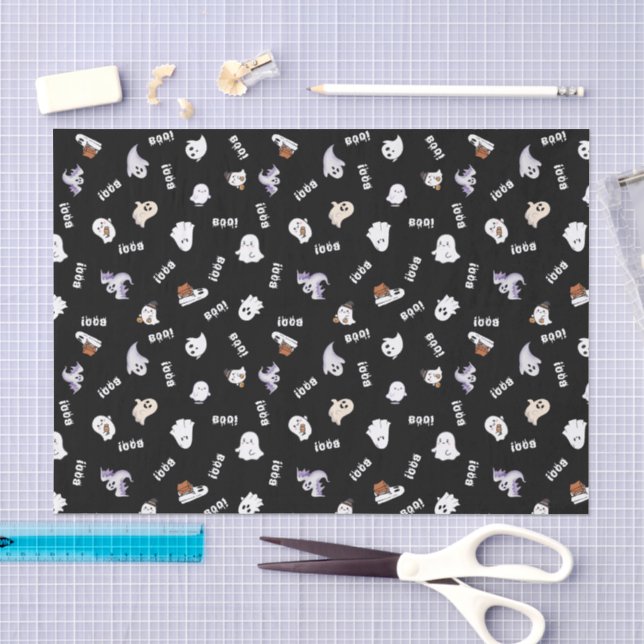 Black and White Ghost and Boo Pattern. Tissue Paper (Craft)