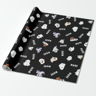 Black and White Ghost and Boo Seamless Pattern. Wrapping Paper