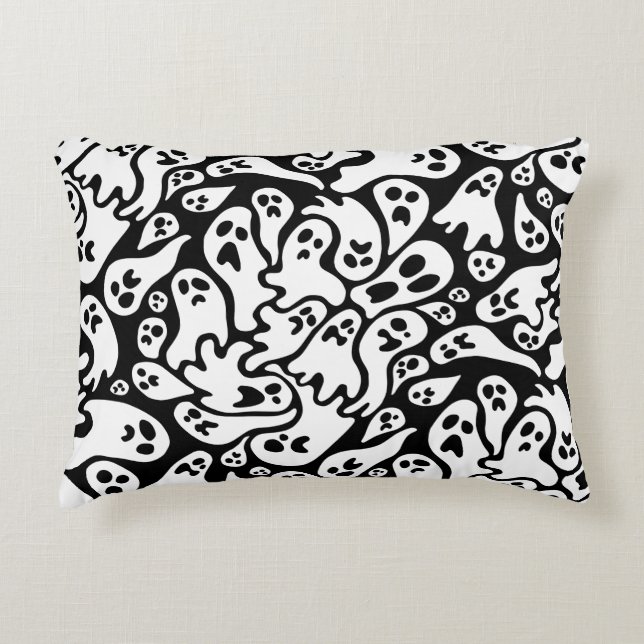 Black And White Ghost Pattern Decorative Cushion (Front)