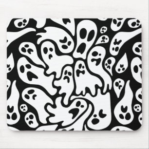 Black And White Ghost Pattern Mouse Pad