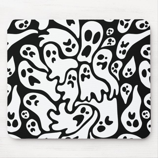 Black And White Ghost Pattern Mouse Pad (Front)