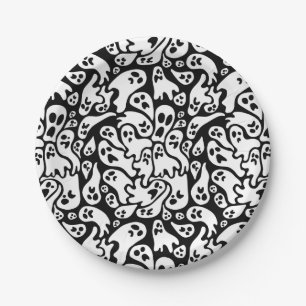 Black And White Ghost Pattern Paper Plate