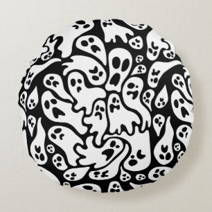 Black And White Ghost Pattern Round Cushion
