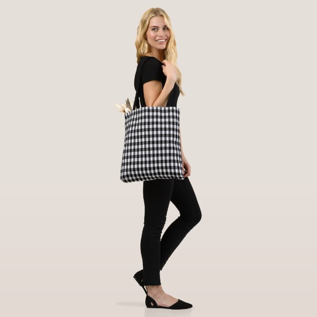 Black and White Gingham All-Over-Print Tote Bag (On Model)