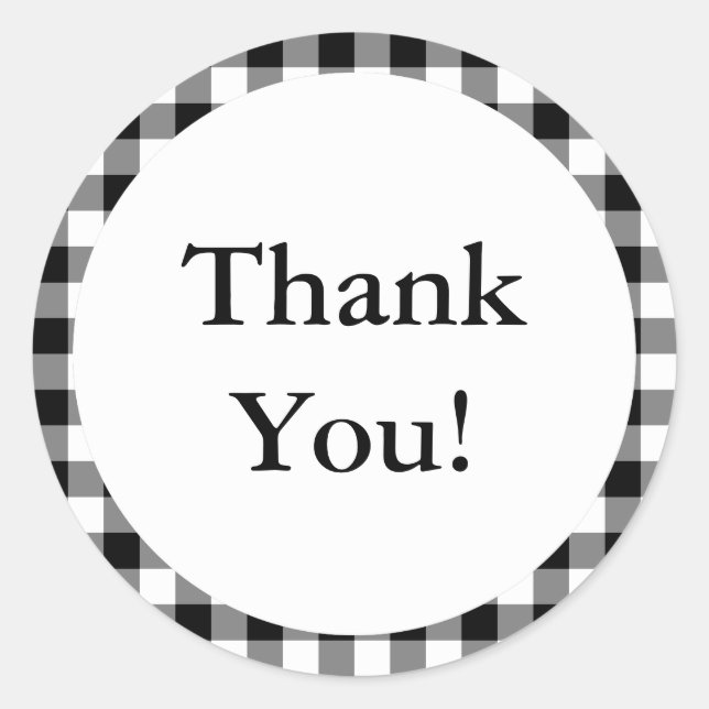 Black and White Gingham Background Thank You Classic Round Sticker (Front)