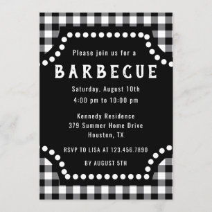 Black And White Gingham BBQ Invitation
