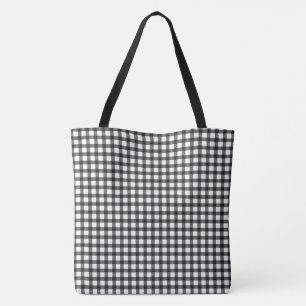 Black And White Gingham Check Pattern Tote Bag