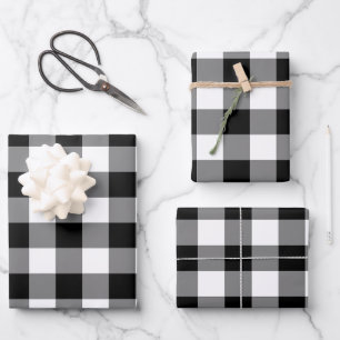 Black and White Gingham Check Plaid Wrapping Paper Sheet