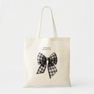 Black and White Gingham Checked Bow Tote Bag