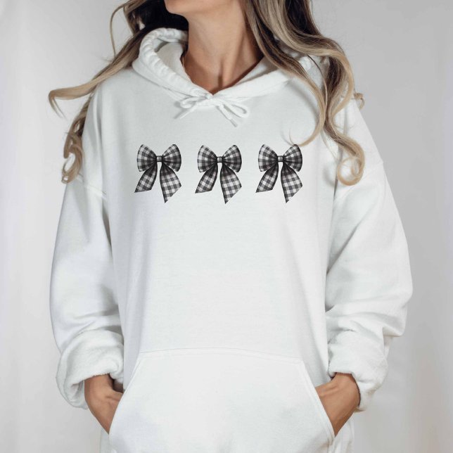 Black and White Gingham Checked Bows Hoodie (Black and White Gingham Bow Hoodie)