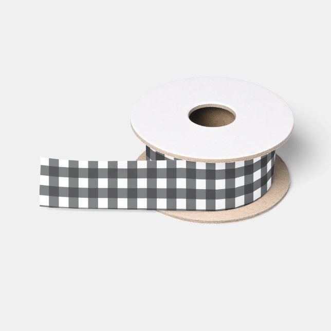 Black and White Gingham Medium Satin Ribbon (Spool)