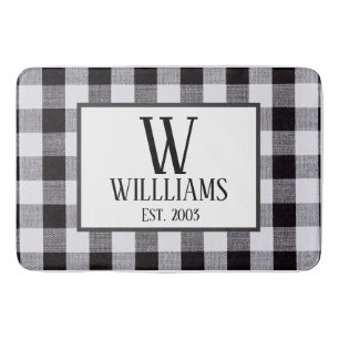 Black and white gingham Monogram Family Name Year Bath Mat