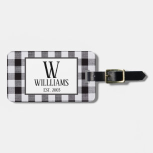 Black and white gingham Monogram Family Name Year Luggage Tag